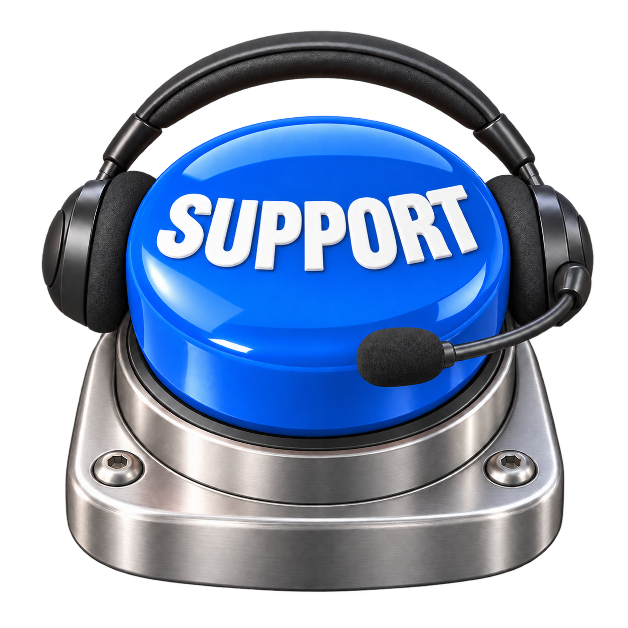 Blue SUPPORT button wearing a headset